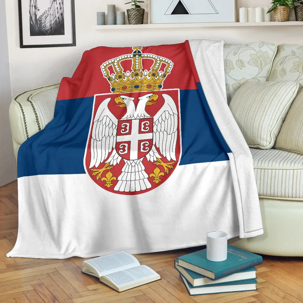 serbia-flag-and-coat-of-arms-premium-blanket