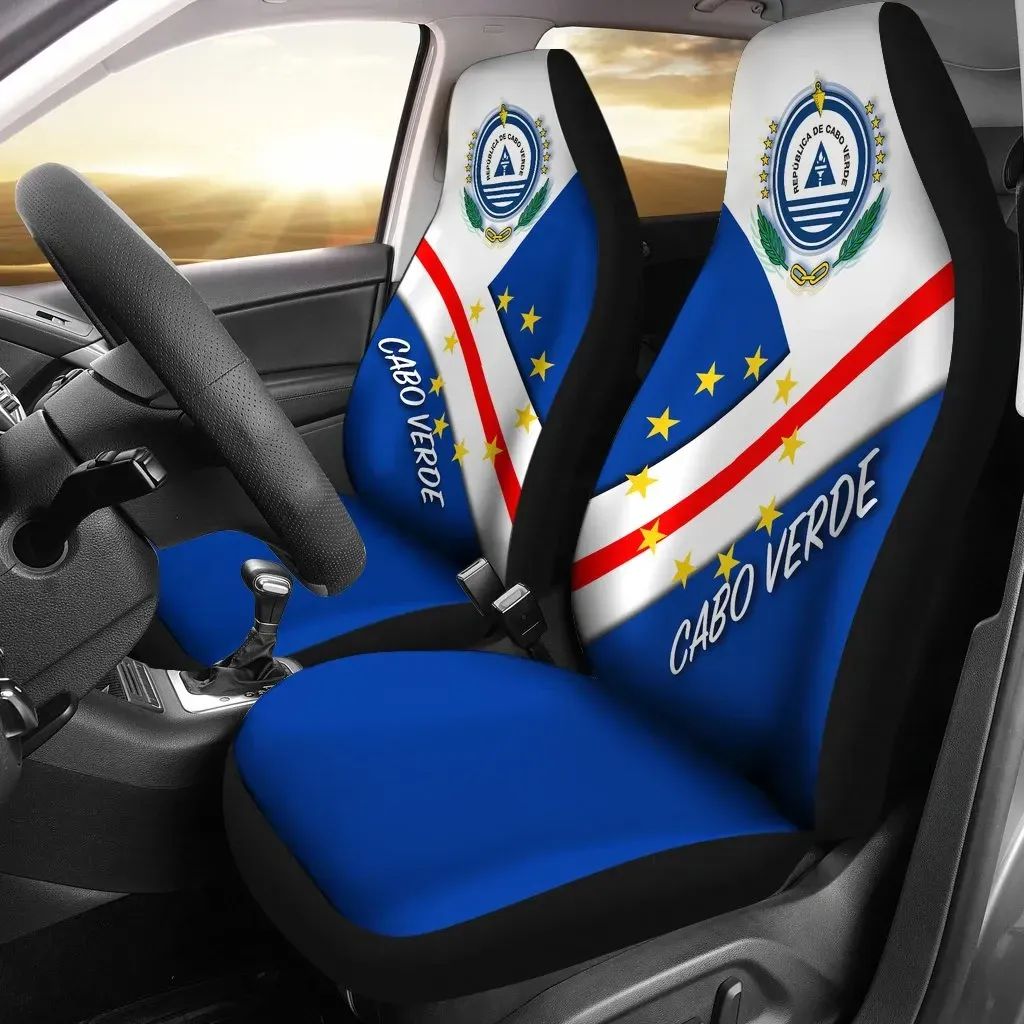 Cabo Verde Car Seat Cover - Cabo Verde Flag And Coat Of Arms RLT7 - Wonder Print Shop