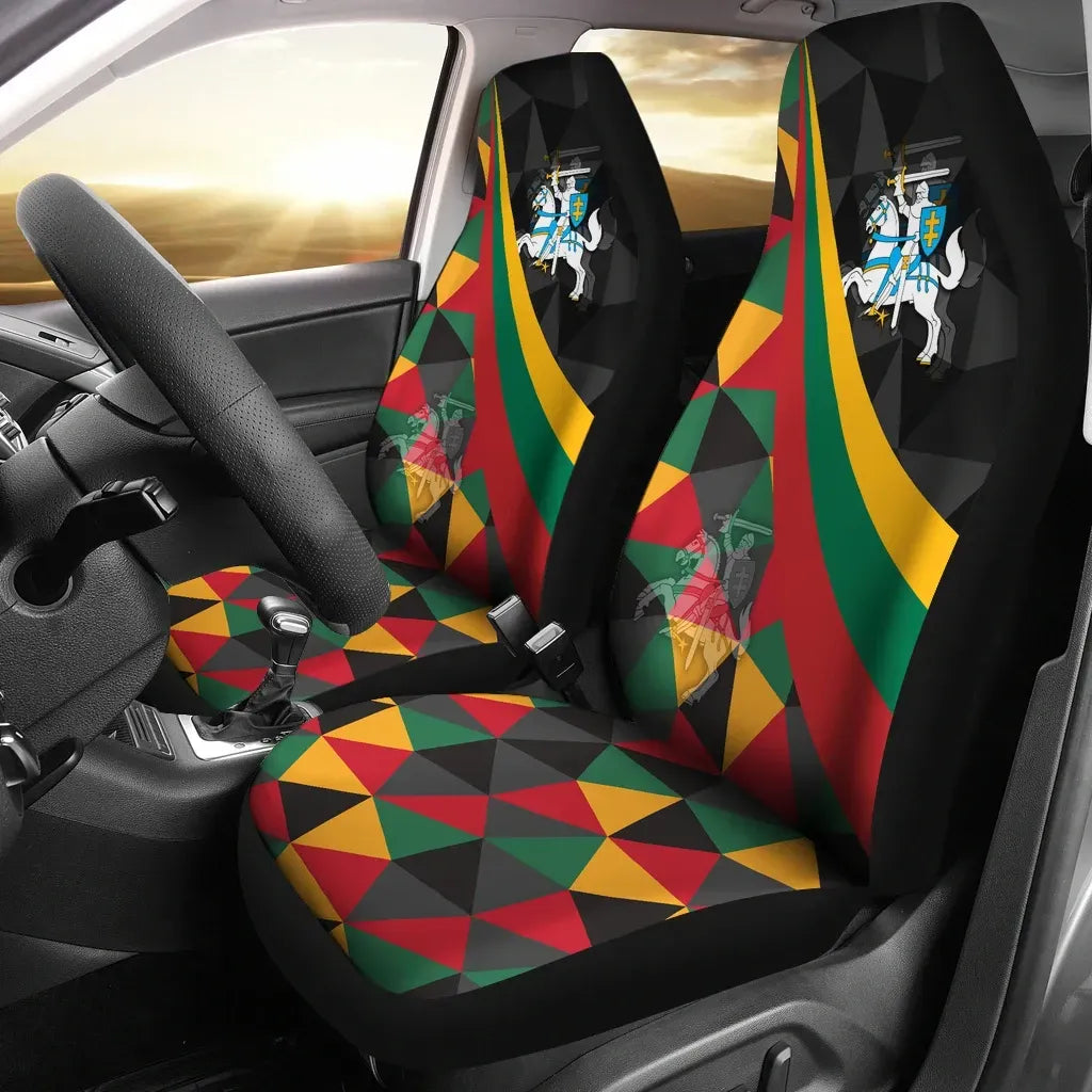 Lithuania car_seat_cover - Lithuania Coat Of Arms with Flag Color RLT6 - Wonder Print Shop
