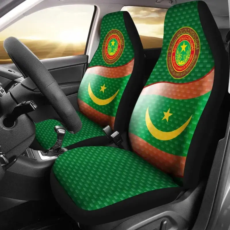 Mauritania Car Seat Covers Mauritania Flag and Coat Of Arms Ver02 RLT12 - Wonder Print Shop
