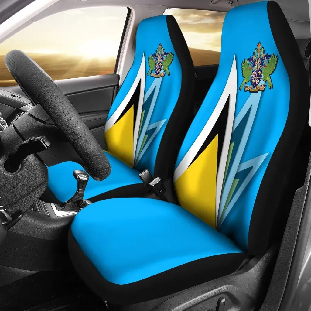 Saint Lucia Car Seat Cover Flag With Coat Of Arms RLT6 - Wonder Print Shop