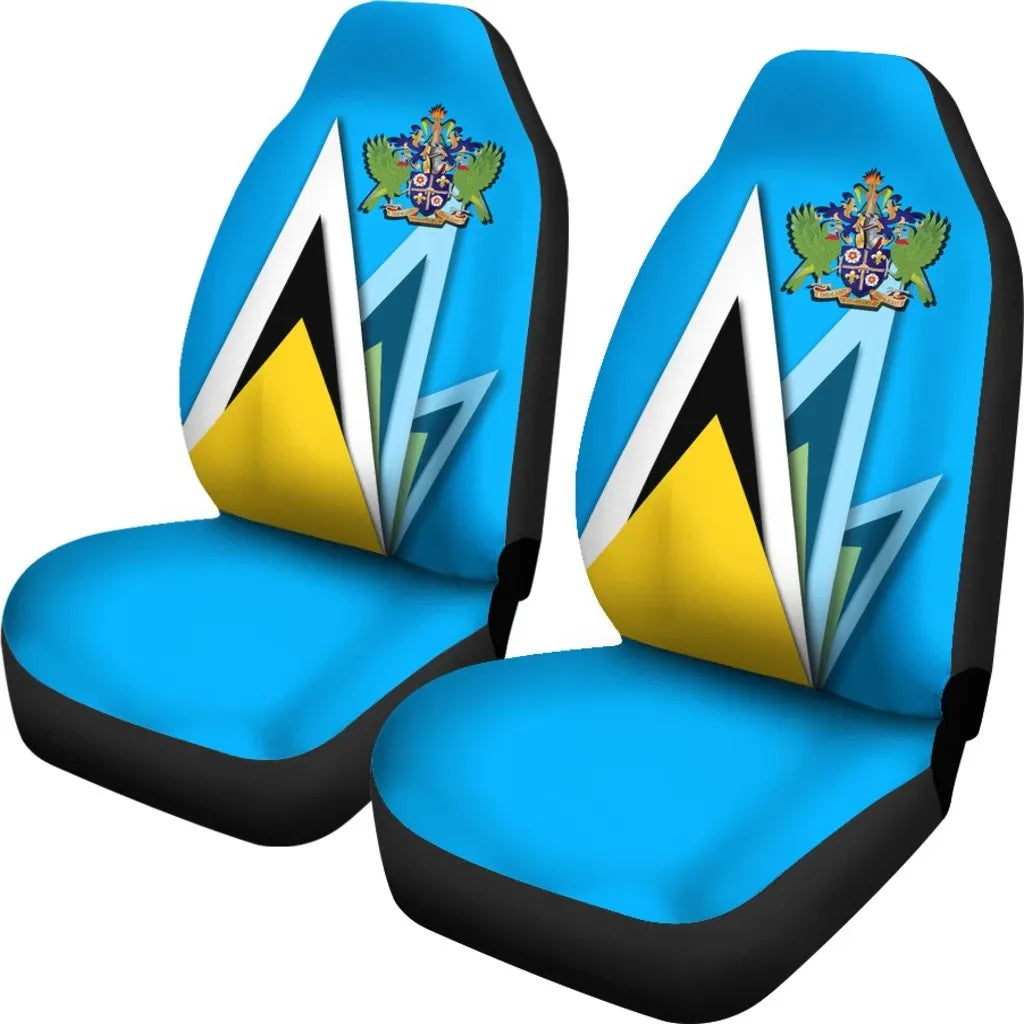 Saint Lucia Car Seat Cover Flag With Coat Of Arms RLT6 - Wonder Print Shop