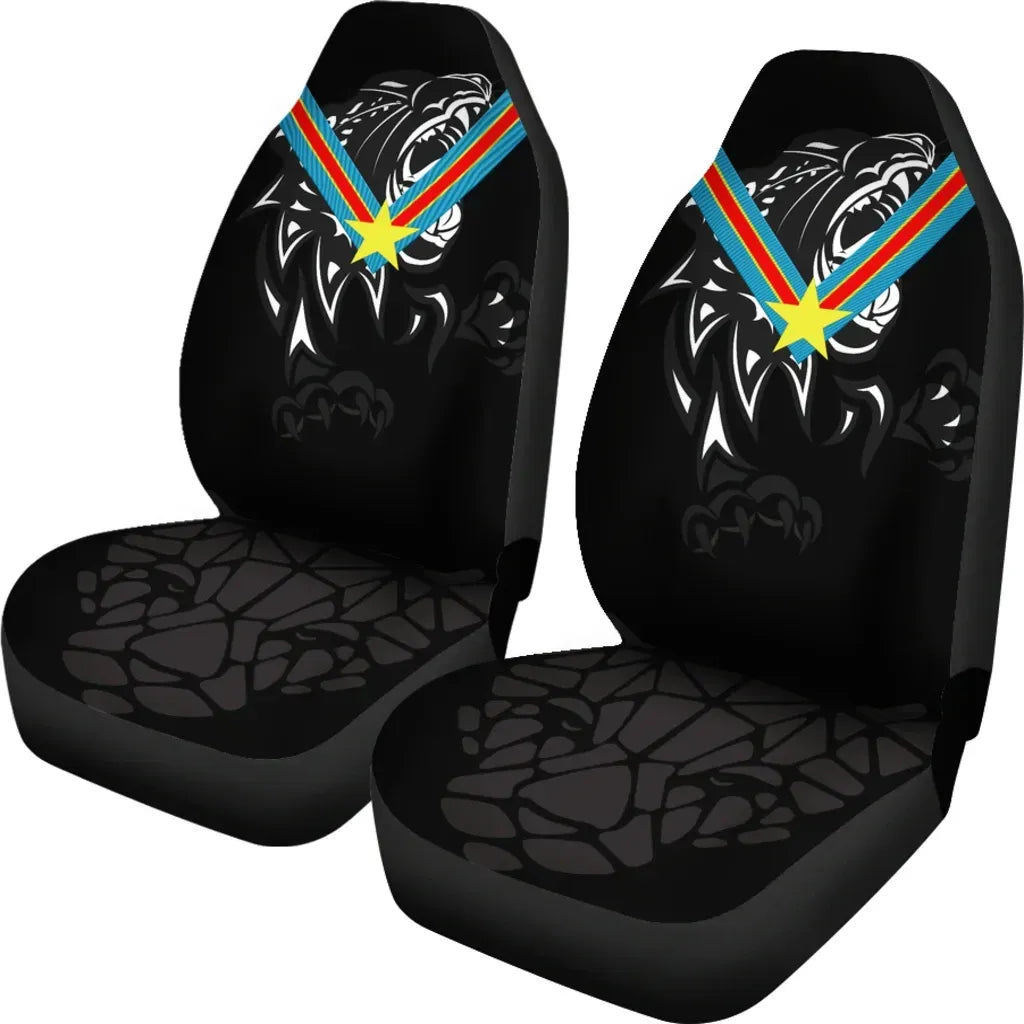 Wonder Print Shop Car Seat Covers Africa - Congo Flag Color with LeoPards RLT13 - Wonder Print Shop