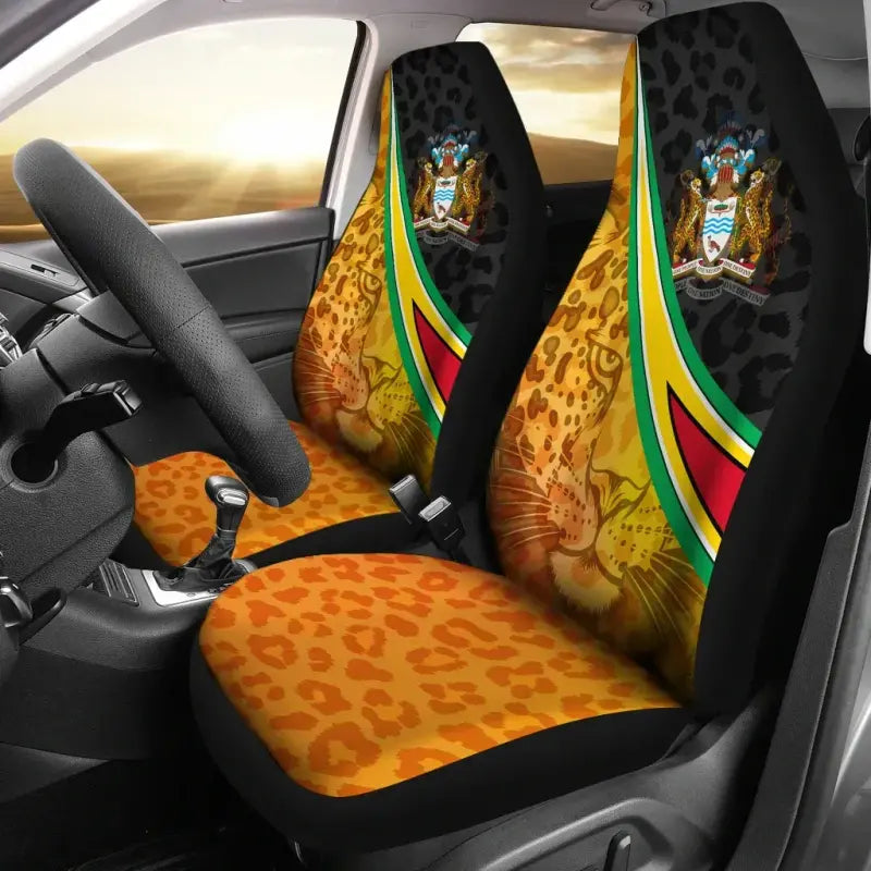 Guyana Car Seat Covers - Guyana Coat of Arms and Jaguar Patterns RLT8 - Wonder Print Shop