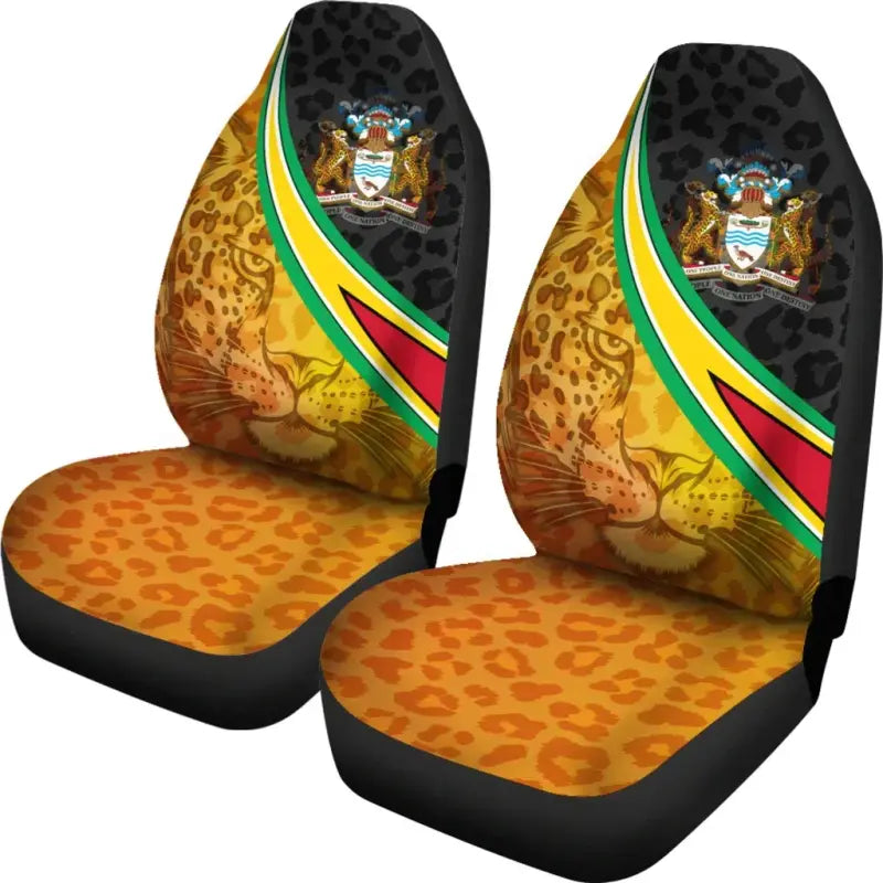 Guyana Car Seat Covers - Guyana Coat of Arms and Jaguar Patterns RLT8 - Wonder Print Shop