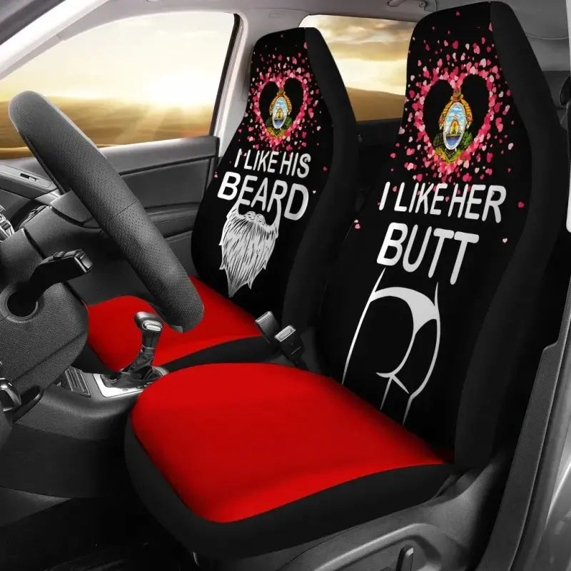 Honduras Car Seat Covers Couple Valentine Her Butt - His Beard (Set of Two) RLT8 - Wonder Print Shop