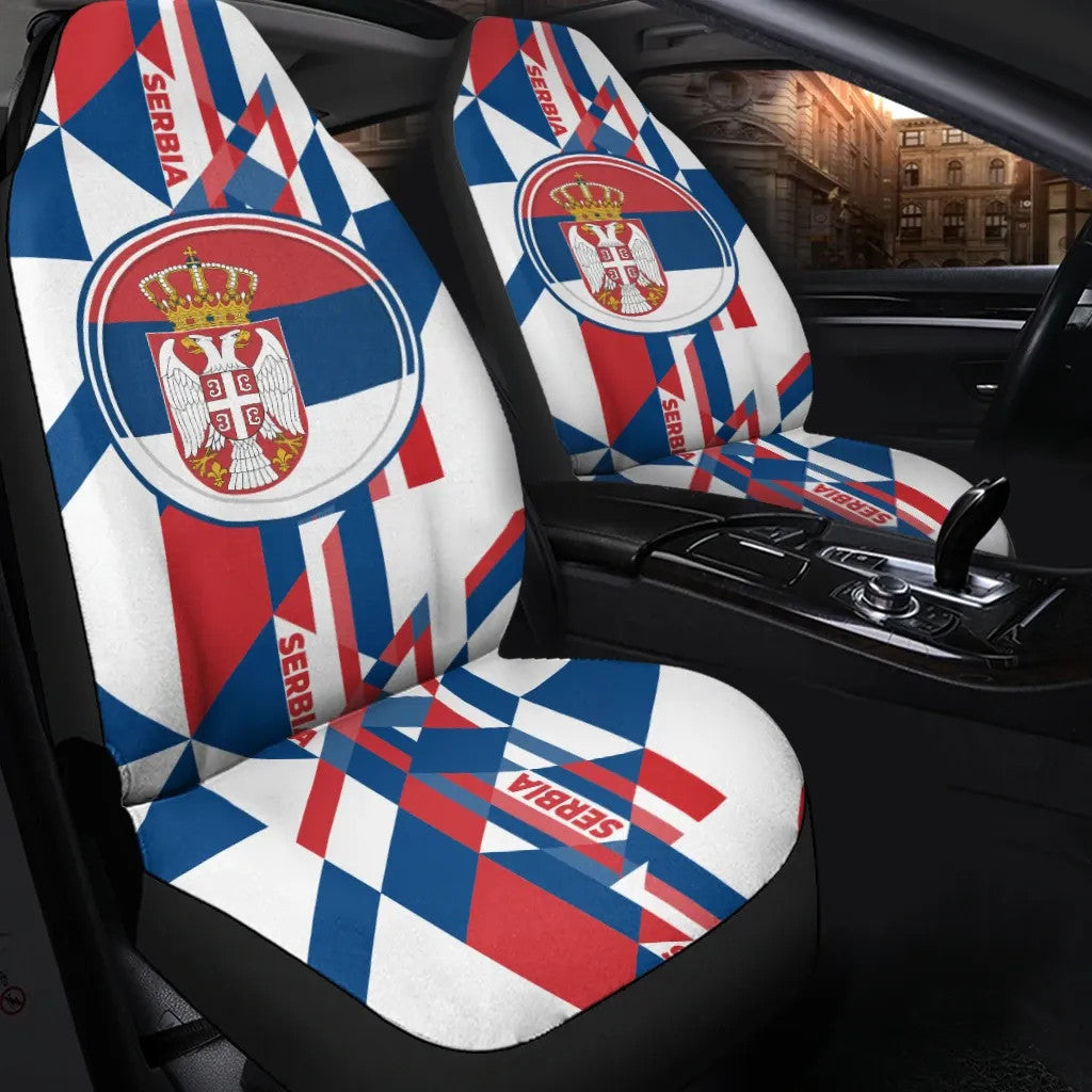 Car Seat Cover - Serbia Flag Color With Coat Of Arm RLT7 - Wonder Print Shop