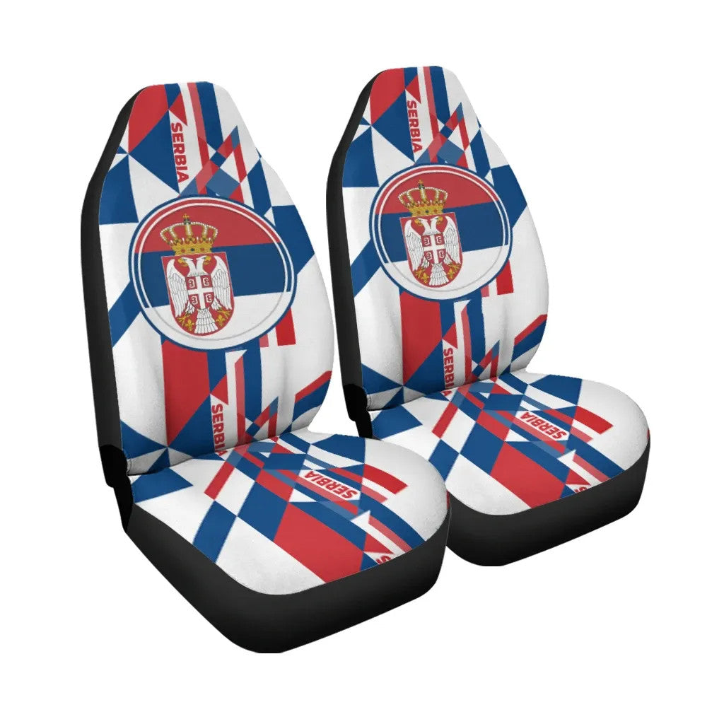 Car Seat Cover - Serbia Flag Color With Coat Of Arm RLT7 - Wonder Print Shop