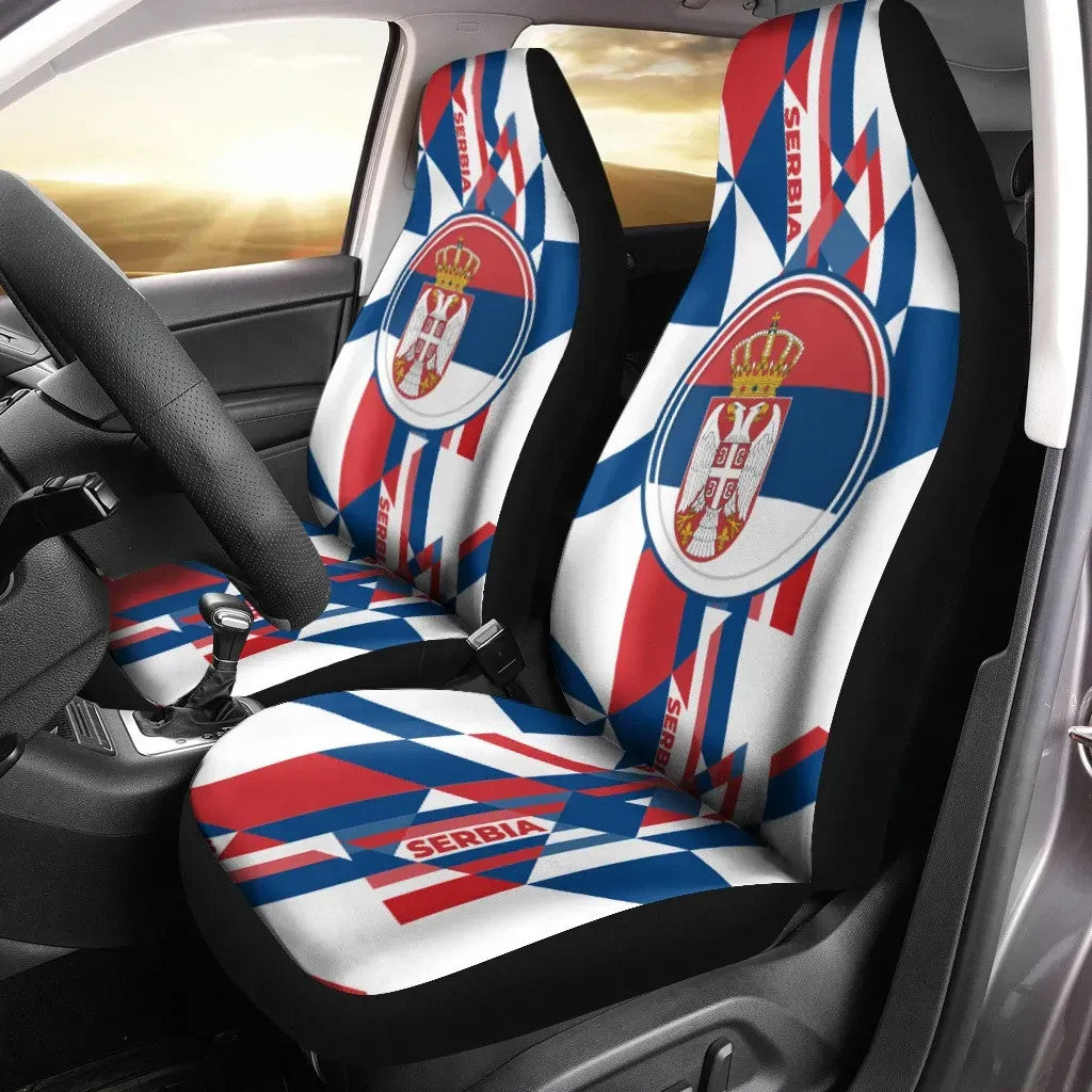Car Seat Cover - Serbia Flag Color With Coat Of Arm RLT7 - Wonder Print Shop