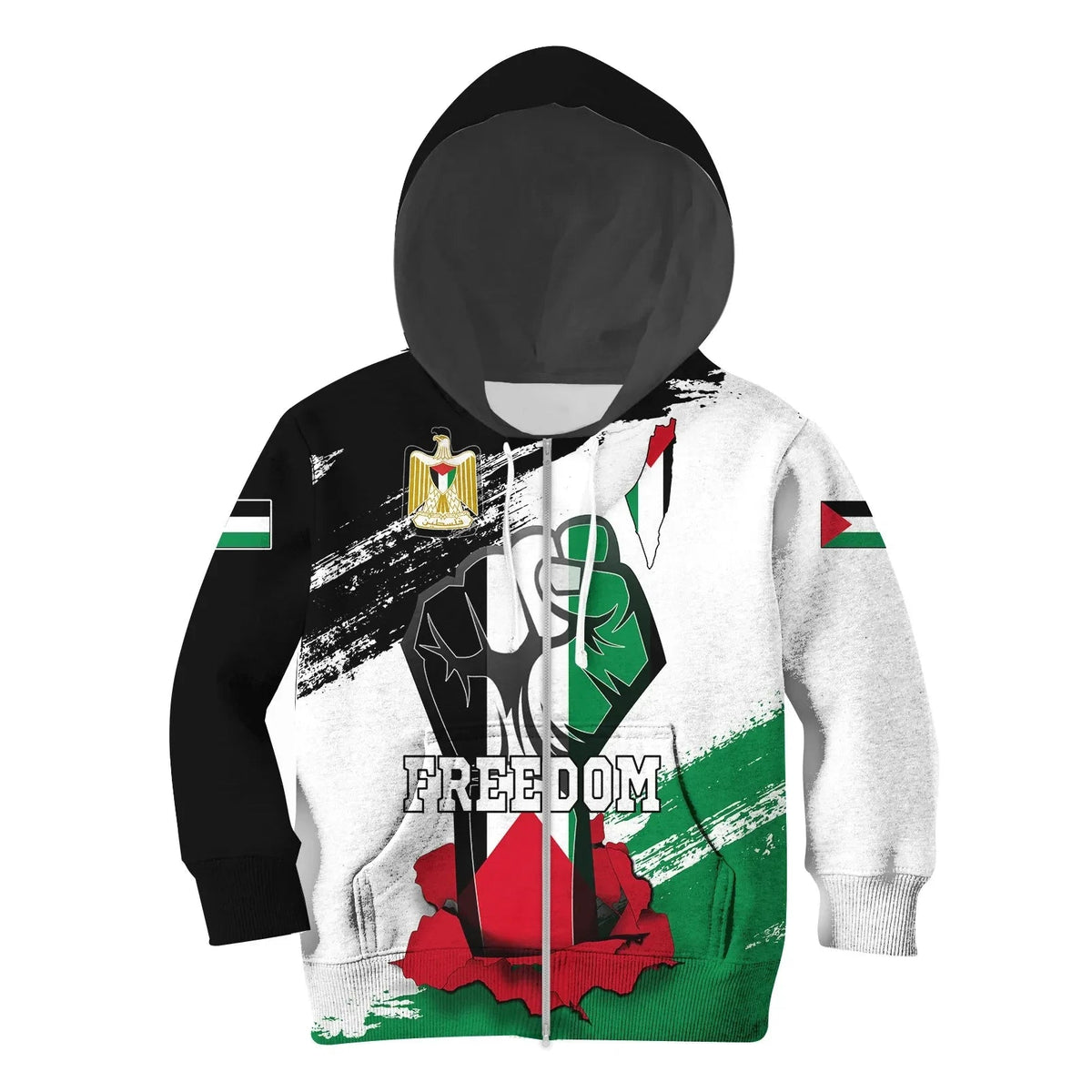Palestine Freedom Hoodie Kid Flag and Map RLT13 - Wonder Print Shop