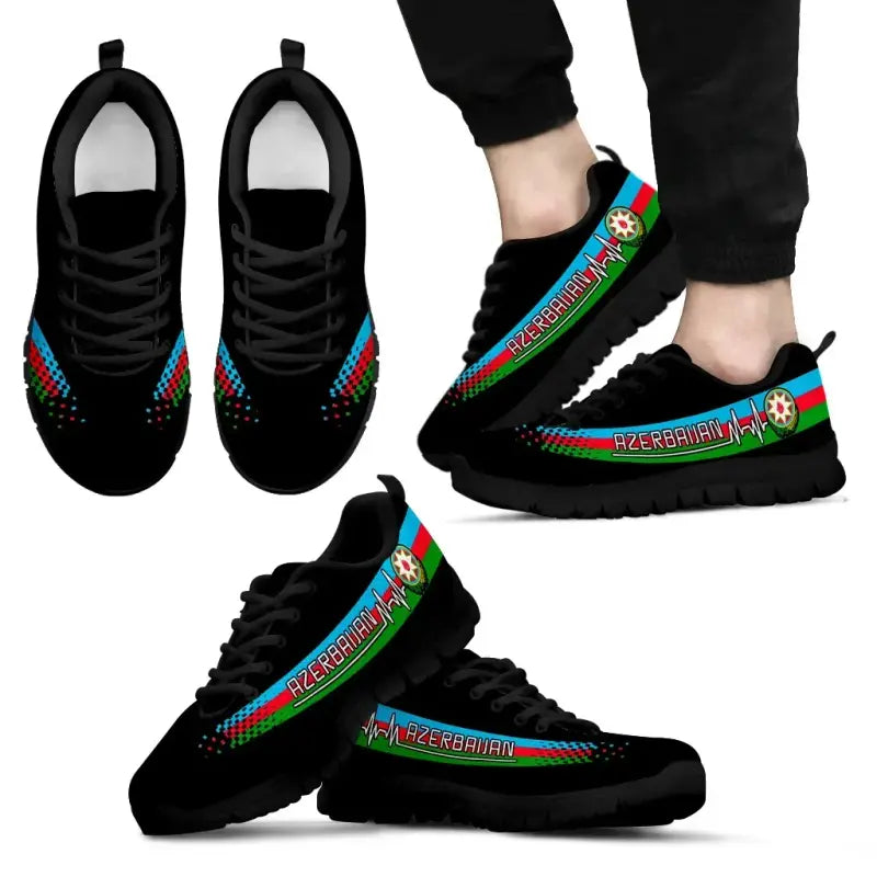 Azerbaijan Heartbeat Sneakers - Black Color RLT8 - Wonder Print Shop