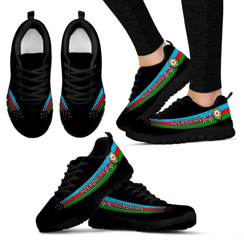 Azerbaijan Heartbeat Sneakers - Black Color RLT8 - Wonder Print Shop