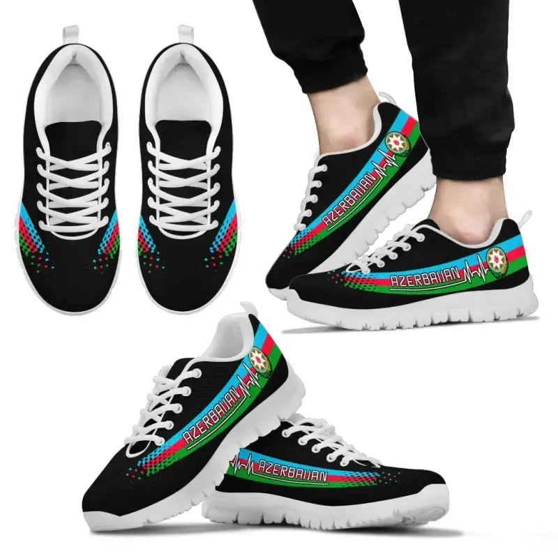 Azerbaijan Heartbeat Sneakers - Black Color RLT8 - Wonder Print Shop