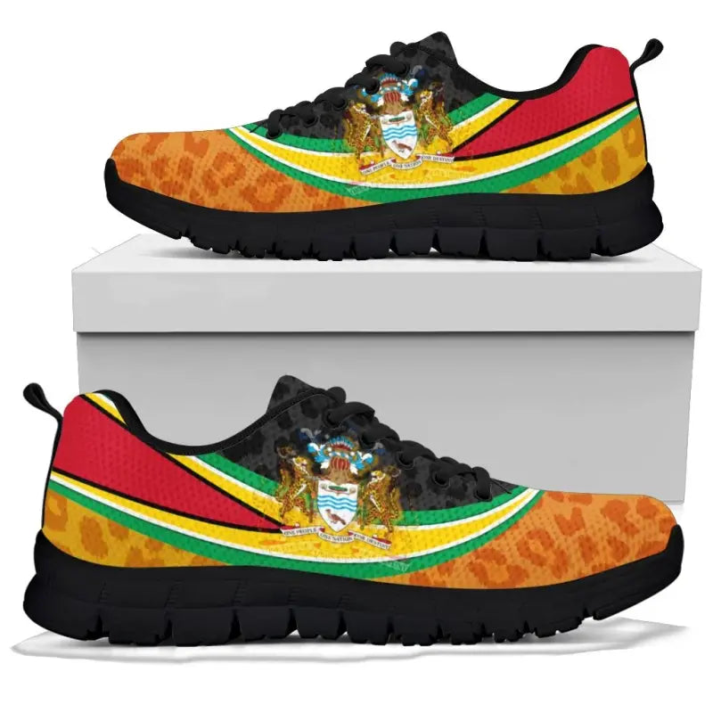 Guyana Sneakers - Guyana Coat of Arms and Jaguar Patterns RLT8 - Wonder Print Shop