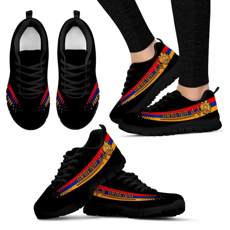 Armenia Heartbeat Sneakers - Black Color RLT8 - Wonder Print Shop