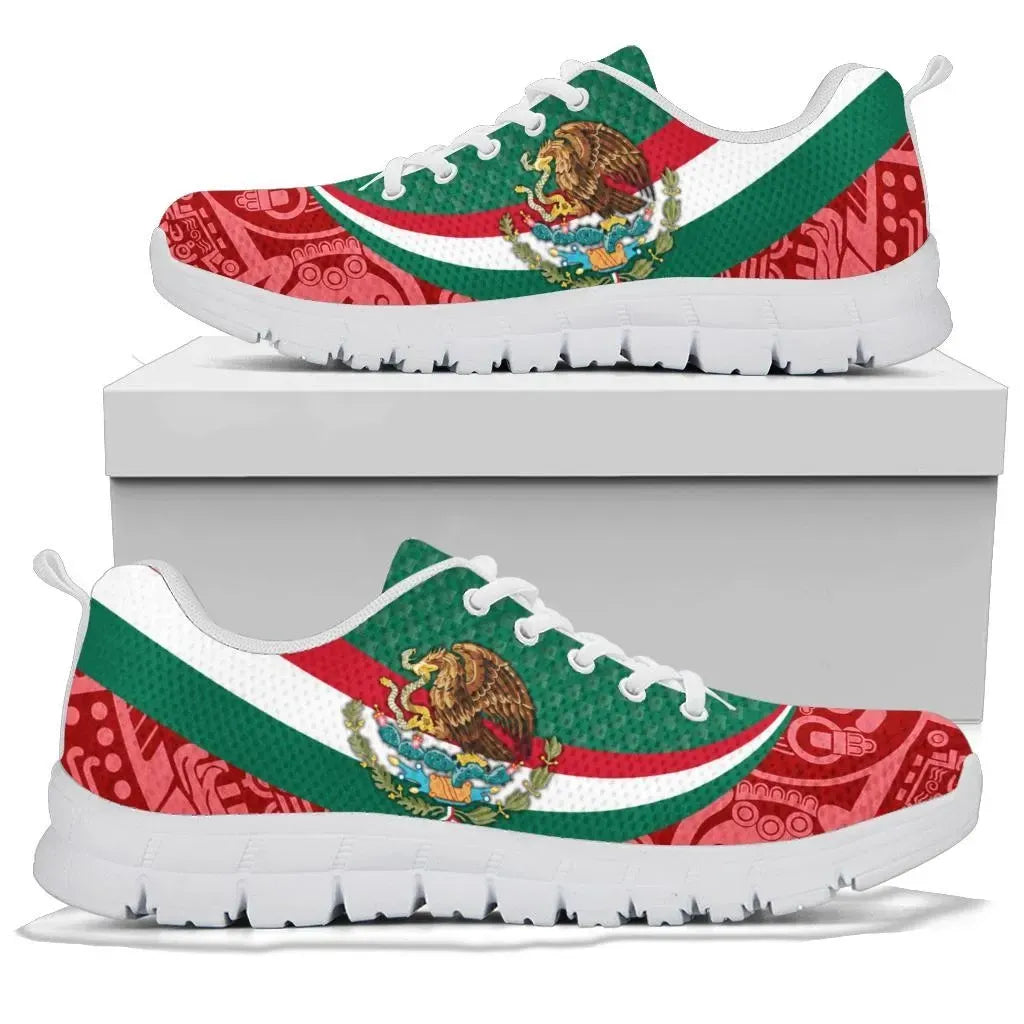 Mexico Sneakers Mexico Coat Of Arms With Aztec Patterns RLT13 - Wonder Print Shop
