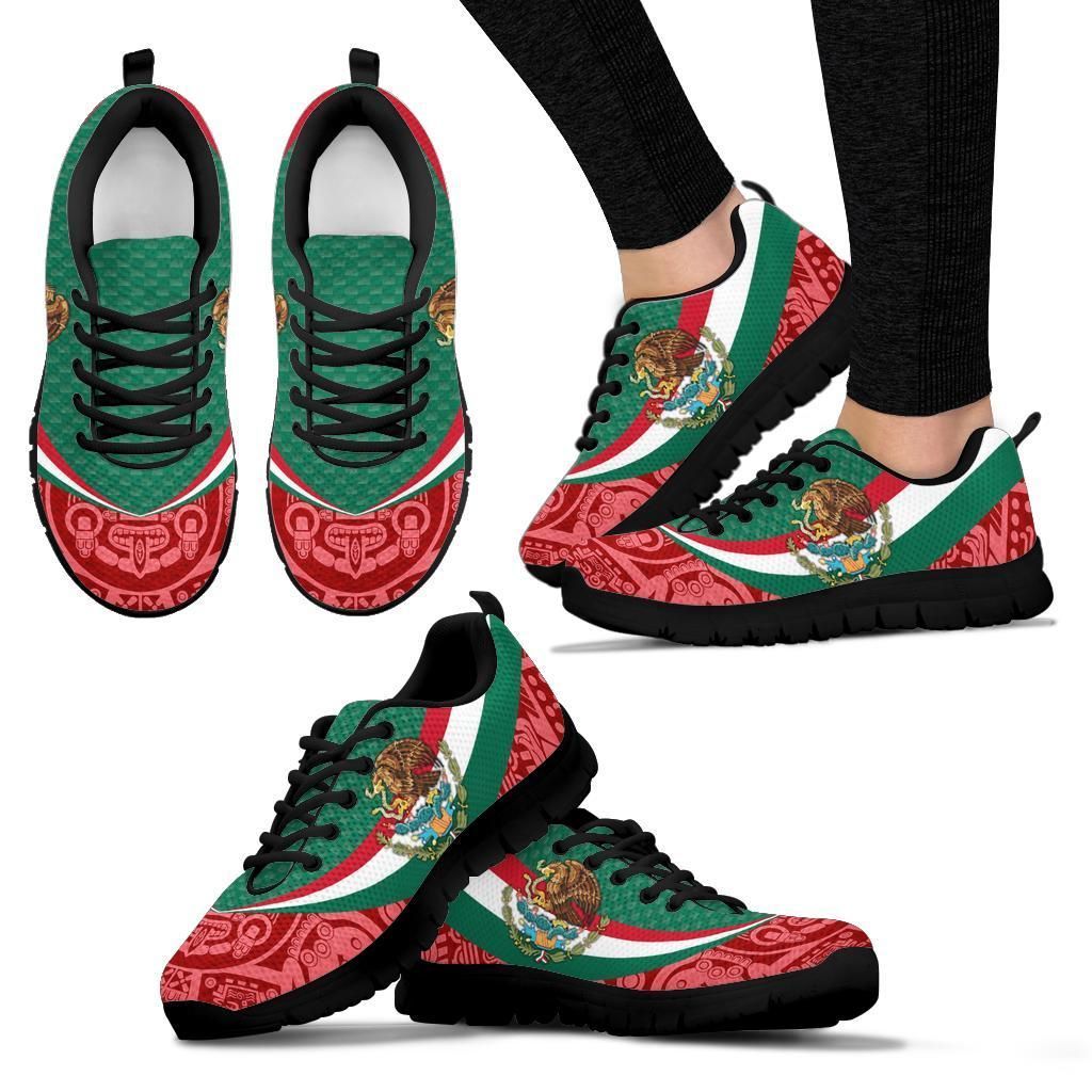 Mexico Sneakers Mexico Coat Of Arms With Aztec Patterns RLT13 - Wonder Print Shop