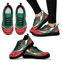 Mexico Sneakers Mexico Coat Of Arms With Aztec Patterns RLT13 - Wonder Print Shop
