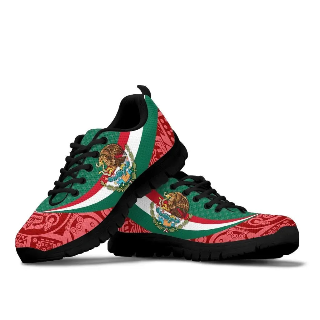 Mexico Sneakers Mexico Coat Of Arms With Aztec Patterns RLT13 - Wonder Print Shop
