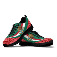 Mexico Sneakers Mexico Coat Of Arms With Aztec Patterns RLT13 - Wonder Print Shop