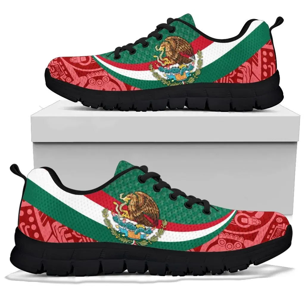 Mexico Sneakers Mexico Coat Of Arms With Aztec Patterns RLT13 - Wonder Print Shop