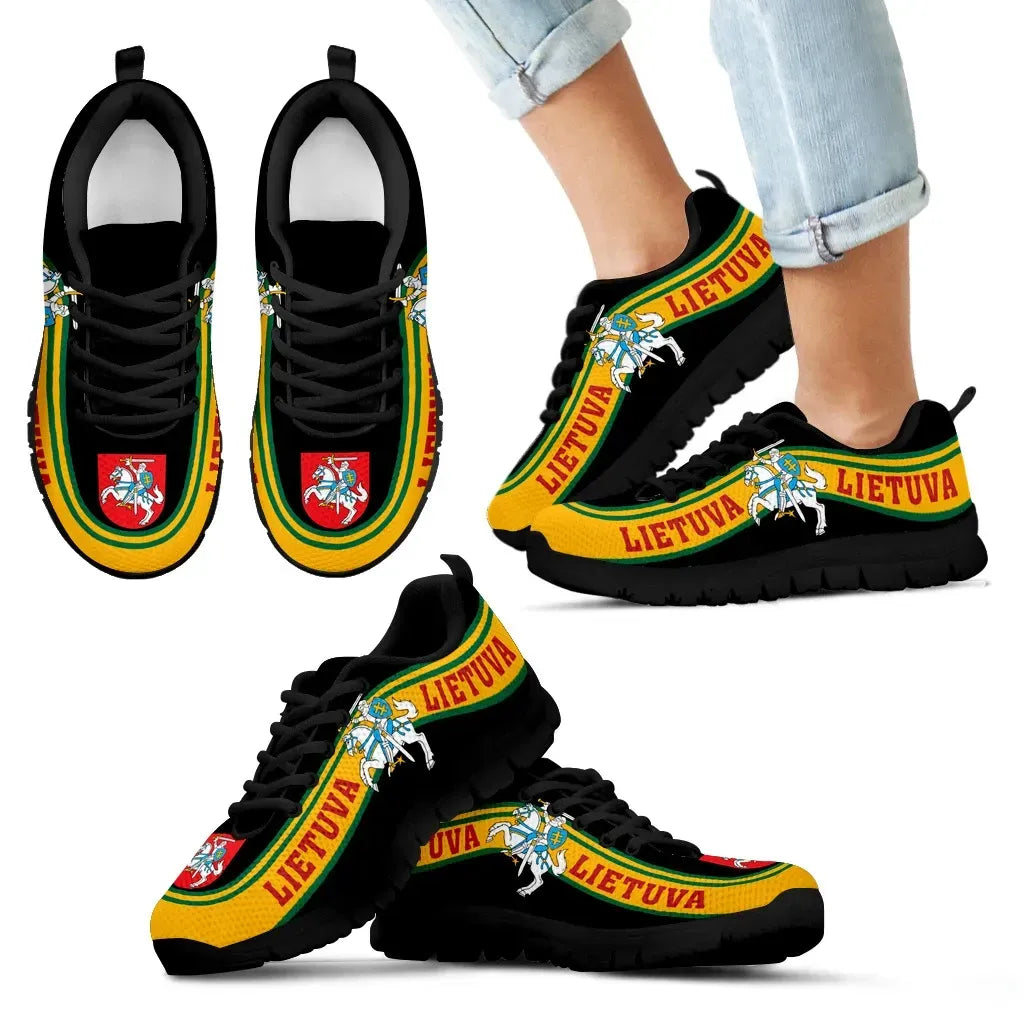 Lithuania Coat Of Arms Sneakers Line Style Black RLT6 - Wonder Print Shop