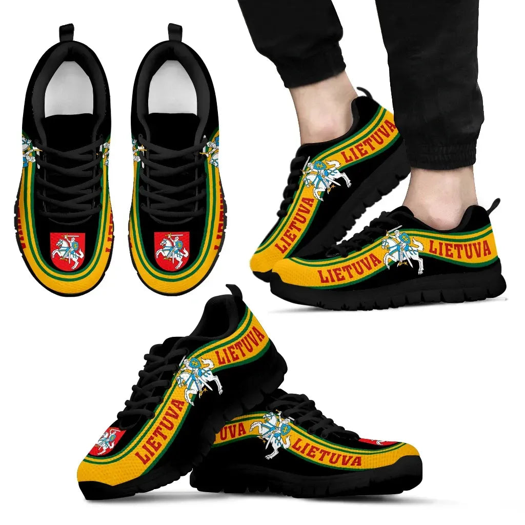 Lithuania Coat Of Arms Sneakers Line Style Black RLT6 - Wonder Print Shop