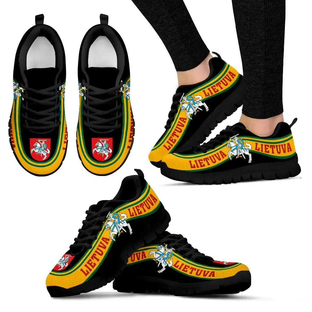 Lithuania Coat Of Arms Sneakers Line Style Black RLT6 - Wonder Print Shop
