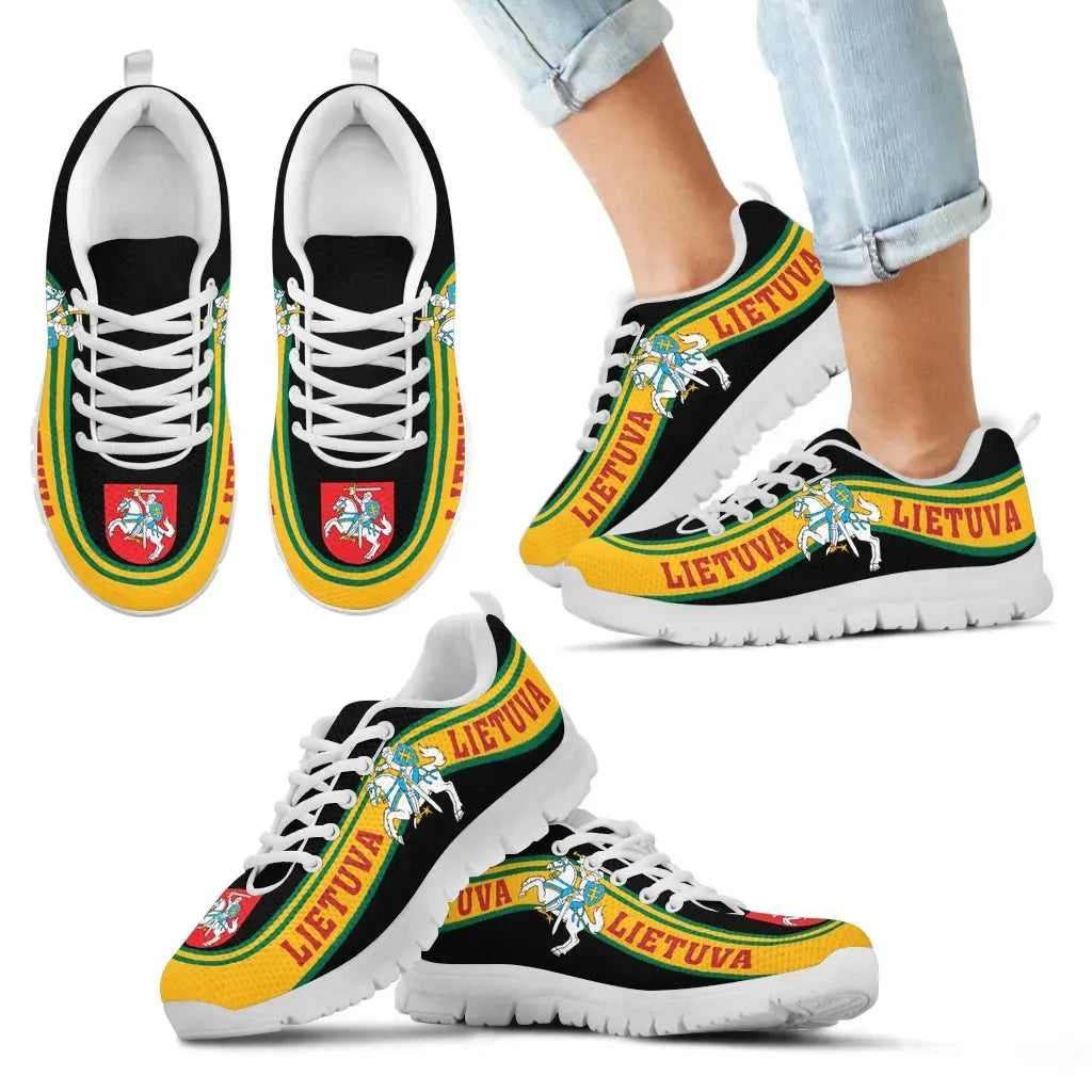 Lithuania Coat Of Arms Sneakers Line Style Black RLT6 - Wonder Print Shop