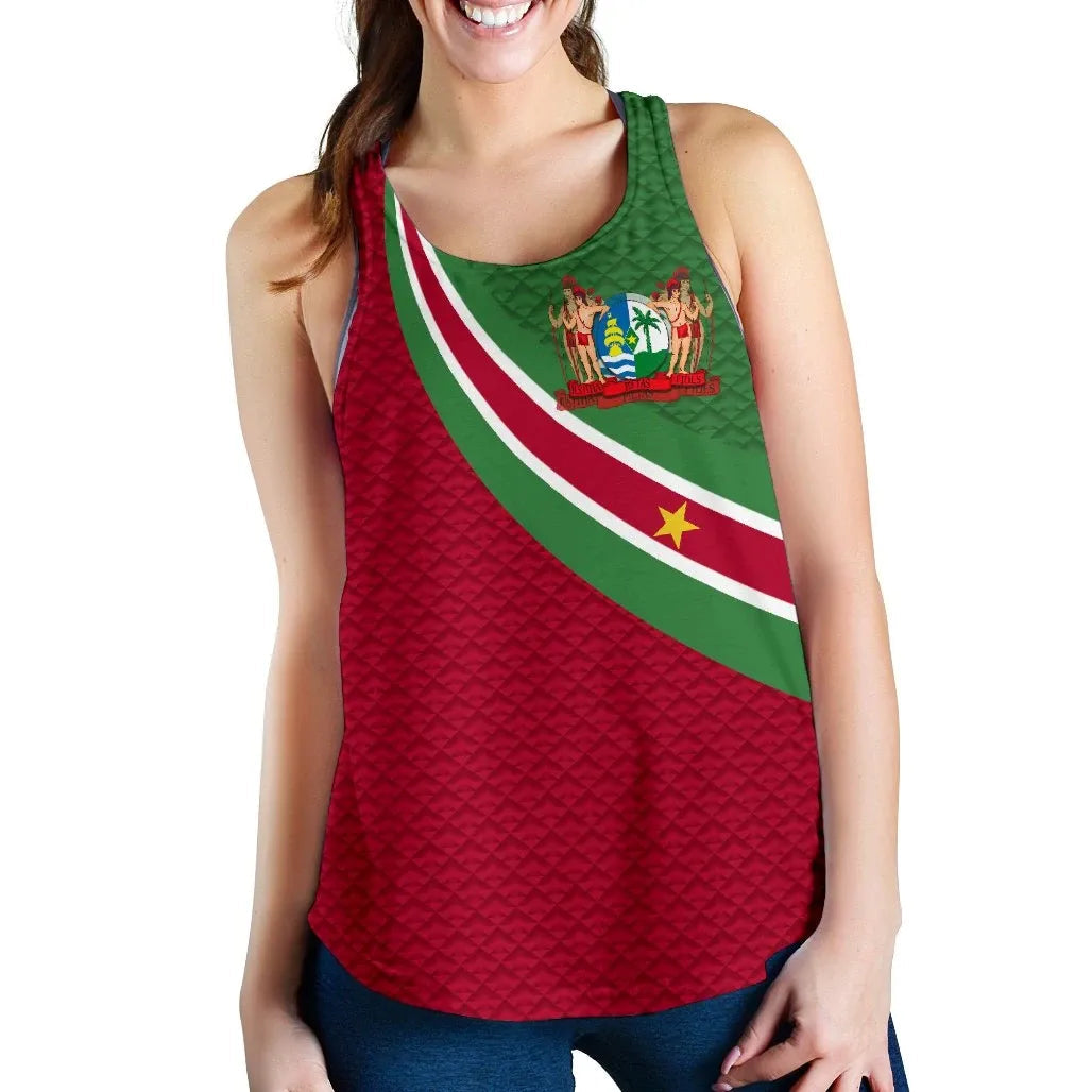 Suriname Women's Racerback Tank Suriname Coat Of Arms and Flag Color RLT7 - Wonder Print Shop