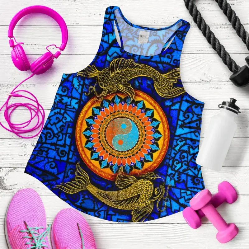 Koi Fish Womens Racerback Tank, Koi Fish Yin Yang RLT8 - Wonder Print Shop