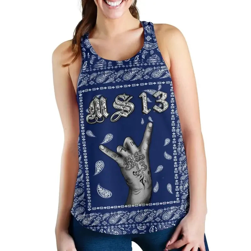 Womens Racerback Tank Blue Bandana RLT8 - Wonder Print Shop