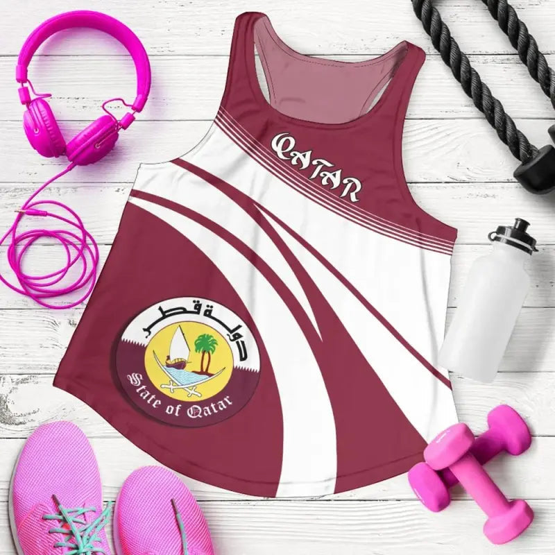 Qatar Coat Of Arms Women Tanktop Cricket RLT12 - Wonder Print Shop
