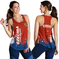 Red racerback tank: front Czech text and crest patch; back Czech logo