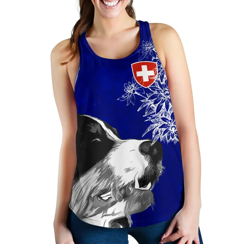 Switzerland Women's Racerback Tank Bernese Mountain Dog and Edelweiss RLT13 - Wonder Print Shop