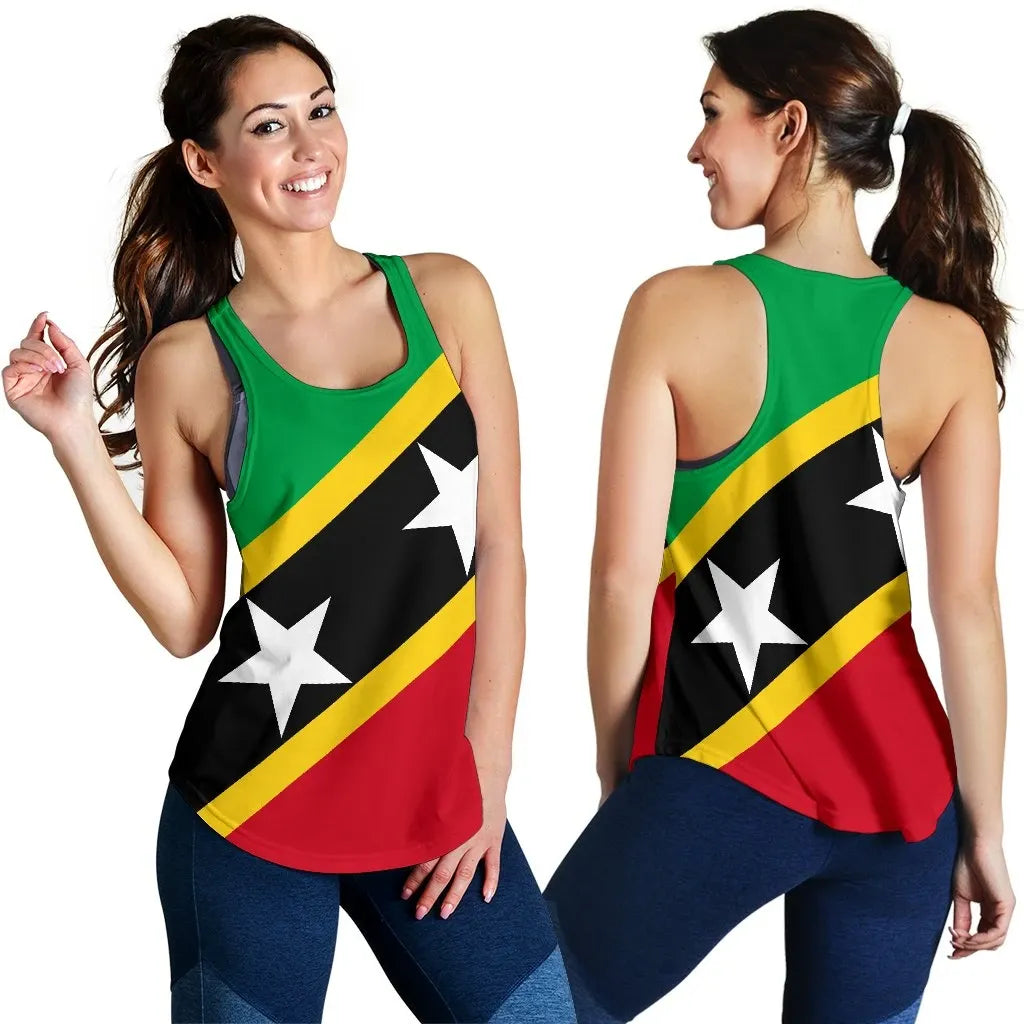 Saint Kitts and Nevis Women's Racerback Tank, Saint Kitts and Nevis Flag Style RLT6 - Wonder Print Shop