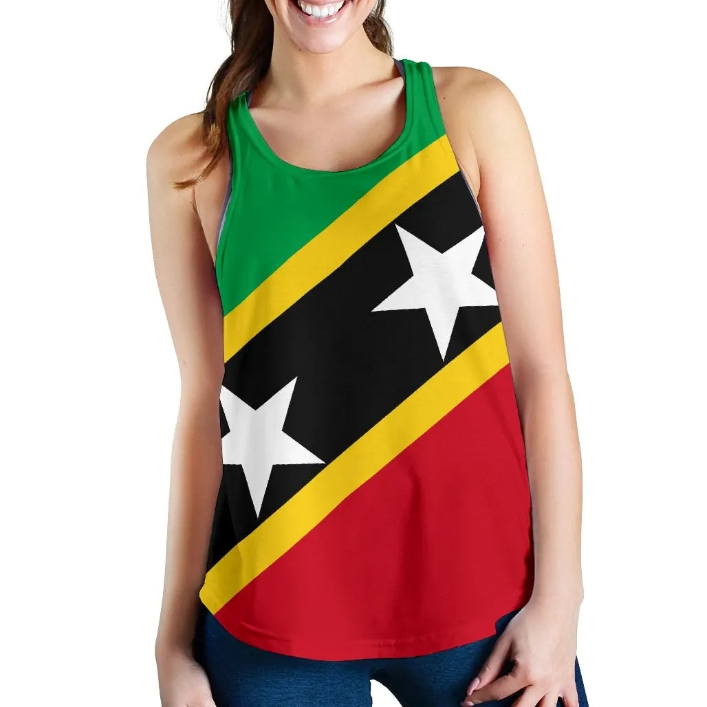 Saint Kitts and Nevis Women's Racerback Tank, Saint Kitts and Nevis Flag Style RLT6 - Wonder Print Shop