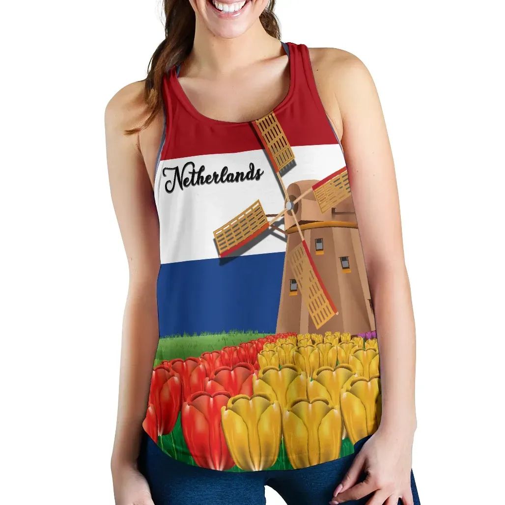 Netherlands Windmill and Tulips Women Racerback Tank RLT7 - Wonder Print Shop