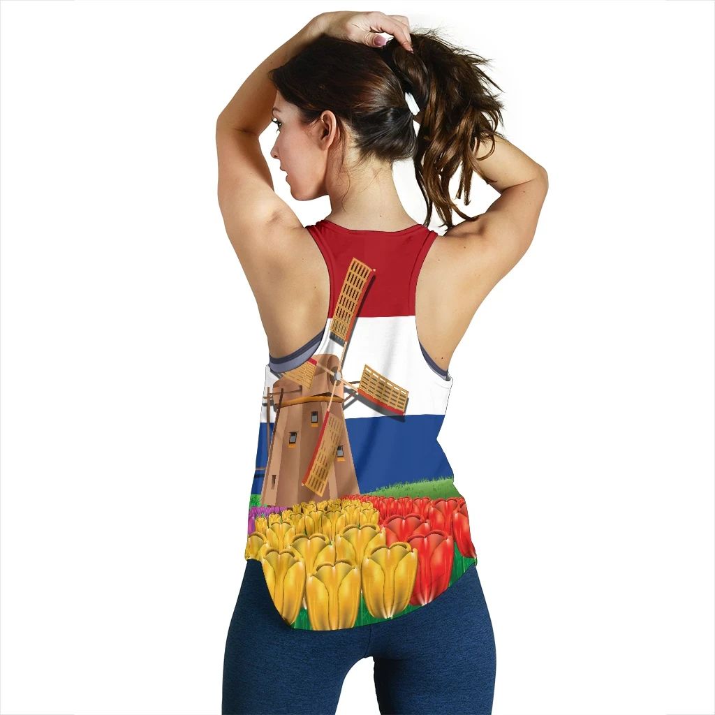 Netherlands Windmill and Tulips Women Racerback Tank RLT7 - Wonder Print Shop