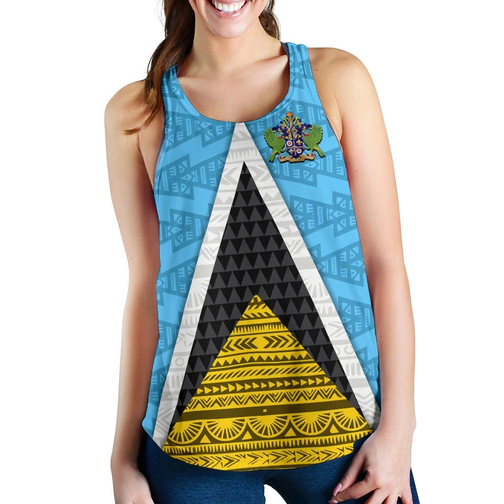 Saint Lucia Flag Women Racerback Tank, Triangle Cerulean Blue RLT6 - Wonder Print Shop