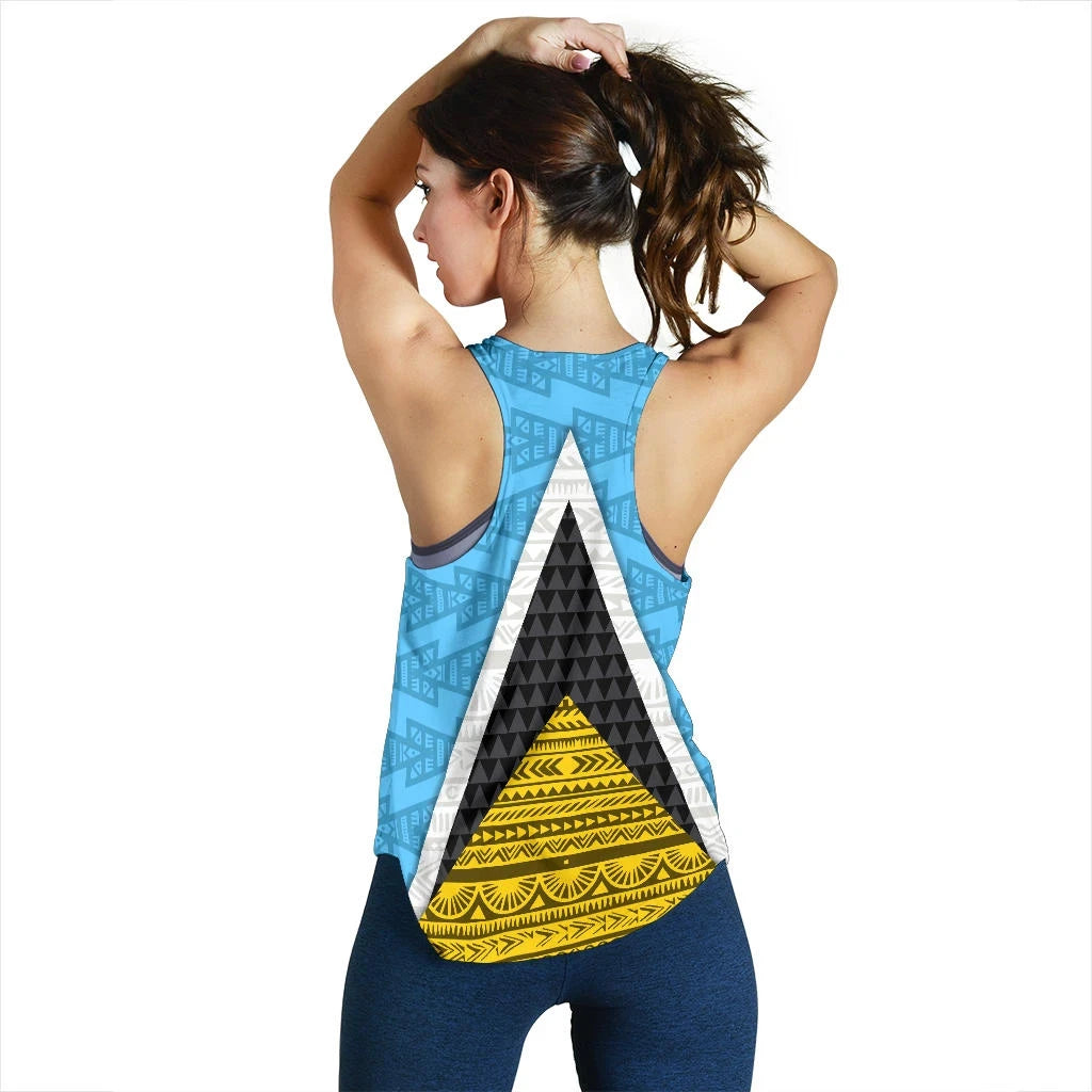 Saint Lucia Flag Women Racerback Tank, Triangle Cerulean Blue RLT6 - Wonder Print Shop