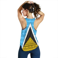 Saint Lucia Flag Women Racerback Tank, Triangle Cerulean Blue RLT6 - Wonder Print Shop