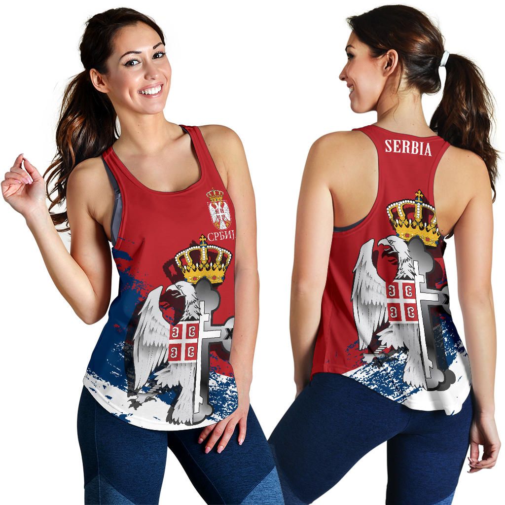 Serbia Women's Racerback Tank Serbian Eagle / Orthodox Cross RLT7 - Wonder Print Shop