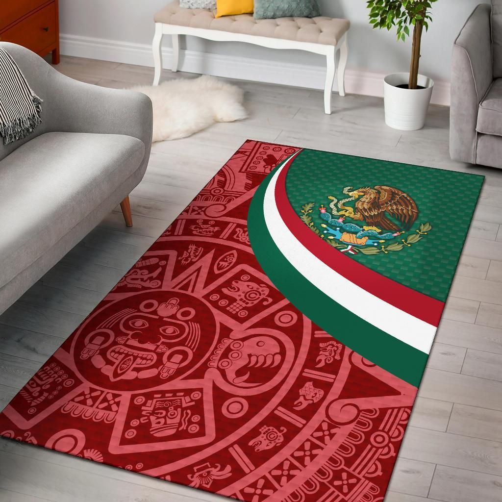 Mexico Area Rug Mexico Coat Of Arms With Aztec Patterns RLT13 - Wonder Print Shop