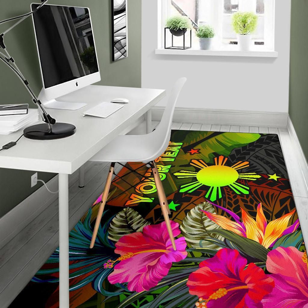 The Philippines Polynesian Personalised Area Rug Hibiscus and Banana Leaves RLT6 - Wonder Print Shop