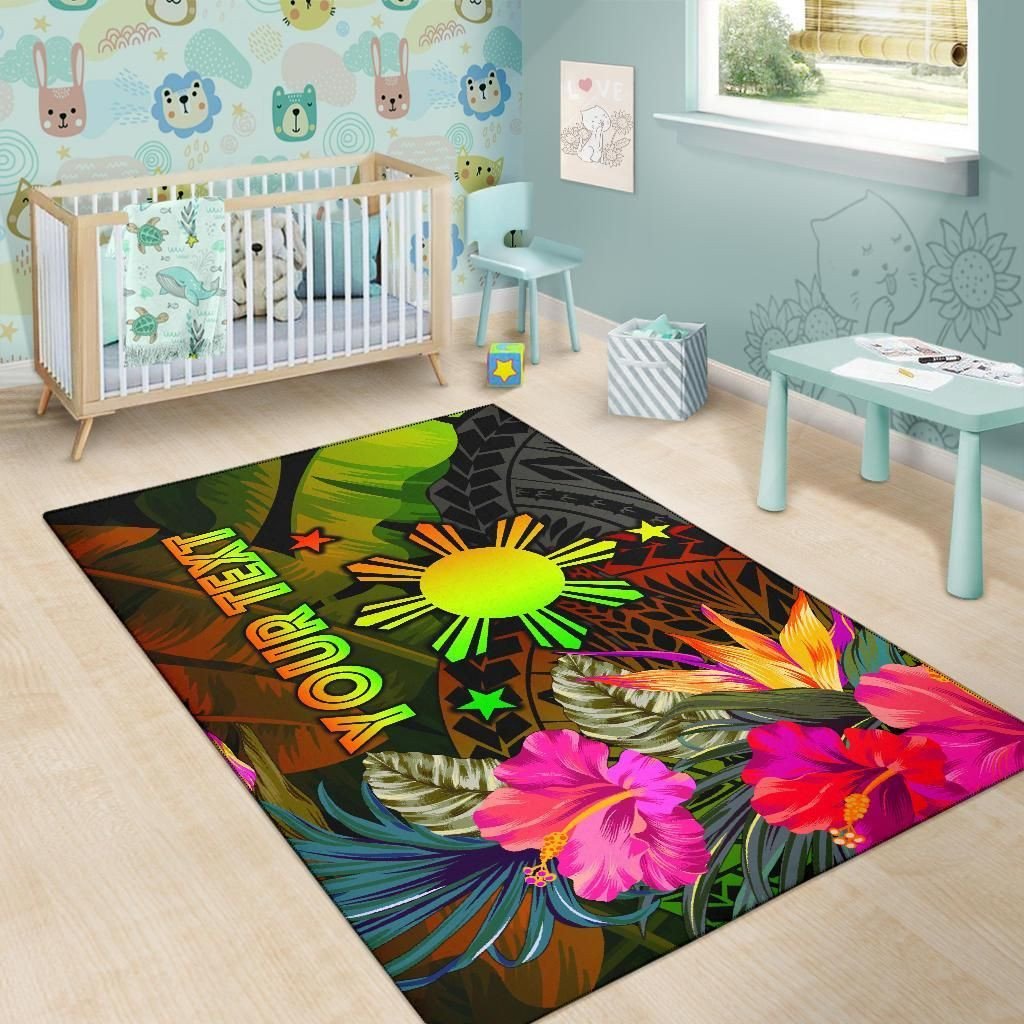 The Philippines Polynesian Personalised Area Rug Hibiscus and Banana Leaves RLT6 - Wonder Print Shop