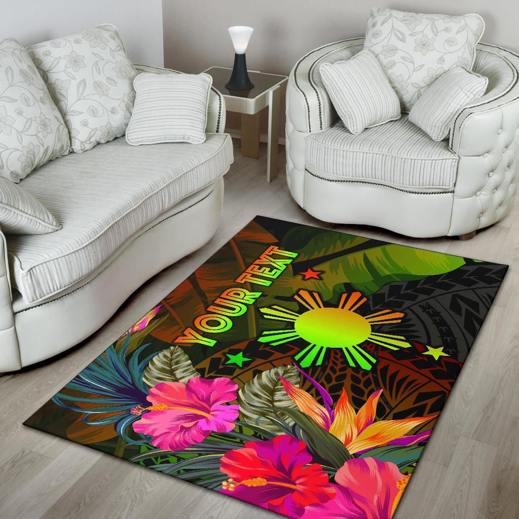 The Philippines Polynesian Personalised Area Rug Hibiscus and Banana Leaves RLT6 - Wonder Print Shop