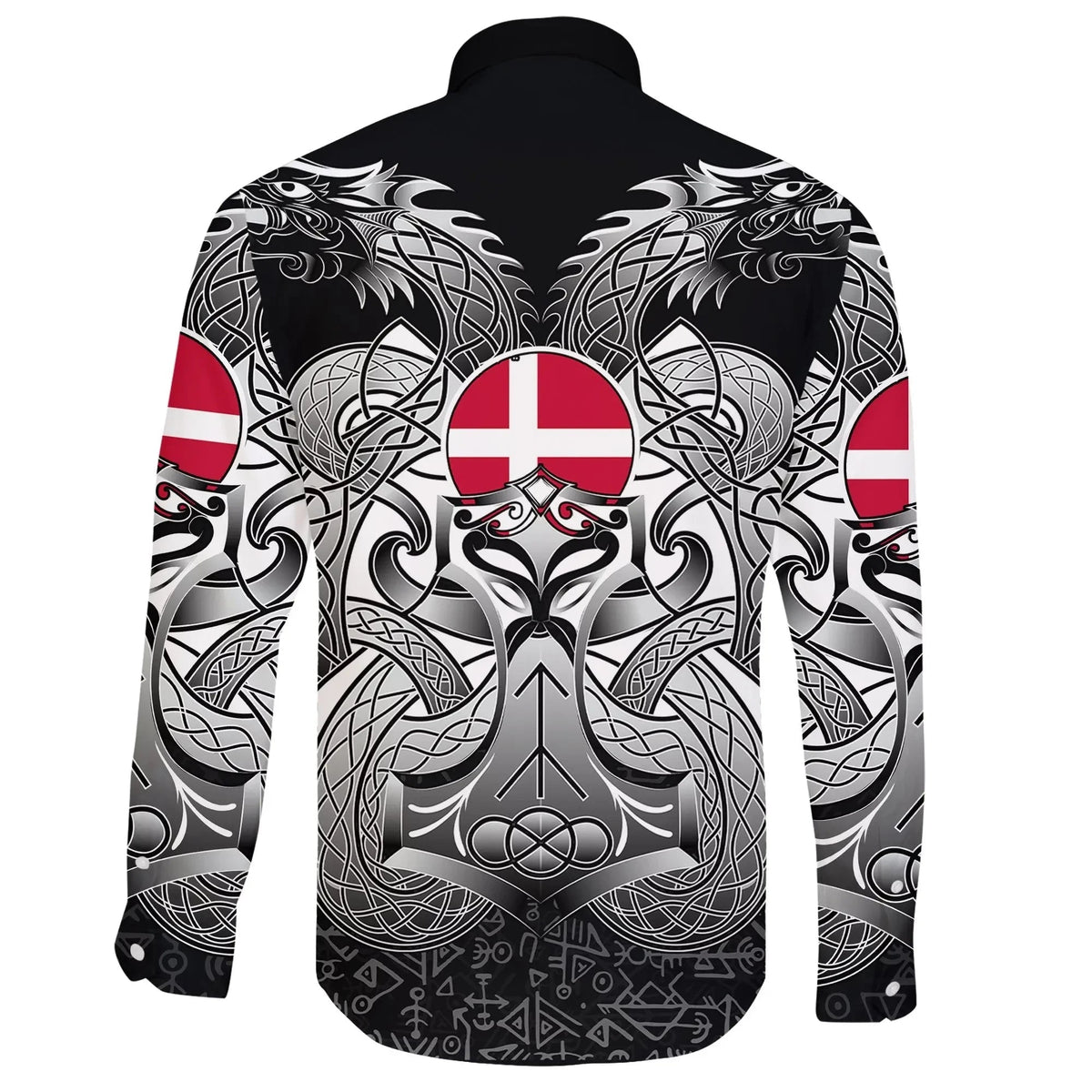 Viking Long Sleeve Button Shirt Denmark Mjolnir and Double Dragon RLT13 - Wonder Print Shop