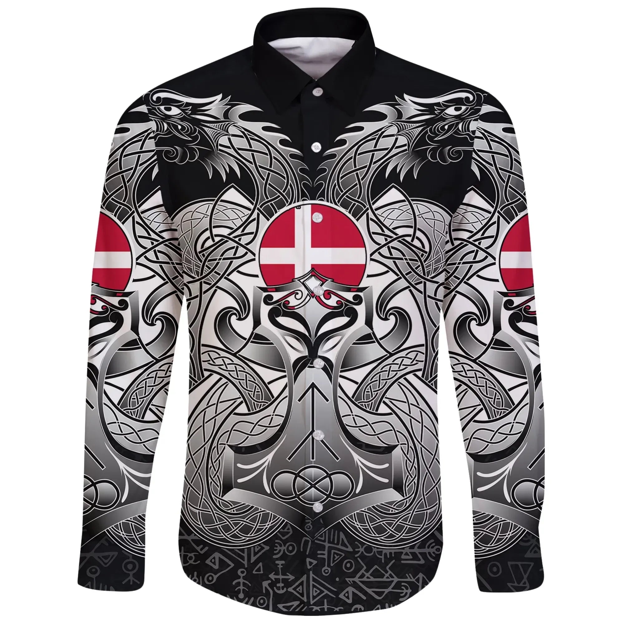 viking-long-sleeve-button-shirt-denmark-mjolnir-and-double-dragon