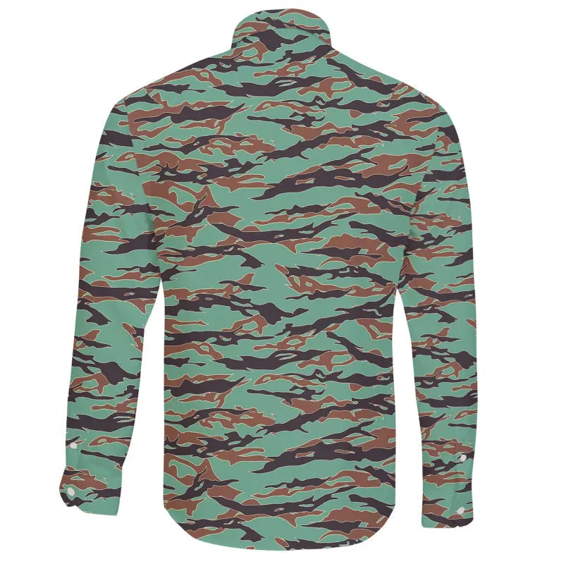 Army Guyana Tiger Stripe Camouflage Seamless Long Sleeve Button Shirt RLT8 - Wonder Print Shop